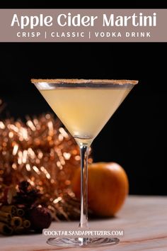 This vodka apple cider martini is an elegant and sophisticated vodka drink. This apple martini uses vodka, apple cider and cinnamon to make the best fall cocktail for your party! It's an autumn twist on a classic martini drink. Easy to make by the glass or a pitcher, this spiced martini can be garnished with cranberry or an apple slice! Great Christmas cocktail or holiday alcoholic drinks. Holiday Alcoholic Drinks, Vodka Apple Cider, Apple Cider Martini, Cider Martini, Holiday Drinks Alcohol, Apple Slice, Martinis Drinks, Apple Martini, Fall Cocktail