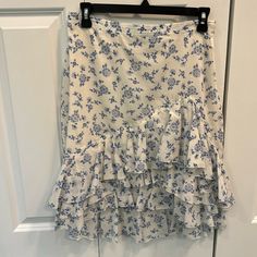 Brand New. Side Zip With Hook And Eye Closure. 100% Cotton. Machine Washable. Color Is Off White With Blue Floral Print, Sort Of "Cottage Core." Fit Is Like A Pencil Skirt With Ruffle Hem (3 Tier In The Front, 2 Tier In The Back). Slightly Shorter In Front (20"). Fully Lined. Great Find! Perfect For Spring And Summer. From A Smoke And Pet Free Home. Country Jeans, Khaki Pencil Skirt, Skirt With Ruffle Hem, Jean Pencil Skirt, Cotton Pencil Skirt, Navy Pencil Skirt, Red Pencil Skirt, Ralph Lauren Skirts, Stretch Pencil Skirt