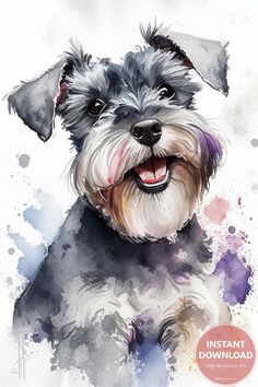 a watercolor painting of a dog with his tongue out