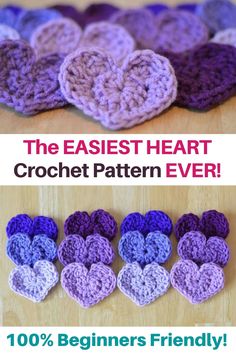 crochet hearts with the text, the easier heart crochet pattern ever