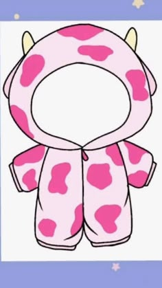 a pink and white cow print hoodie with horns on it's head, sitting in