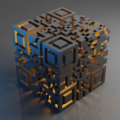 a 3d image of a cube that has been made out of squares and rectangles