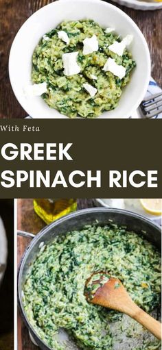 greek spinach rice with feta and parmesan cheese