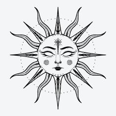 the sun with its face drawn in black and white, as if it is an art work