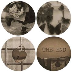 four different pictures with the words the end and butterflies