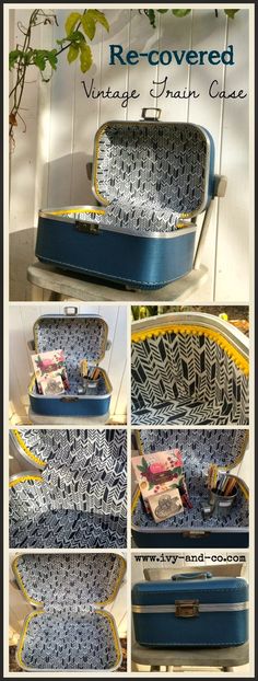 an old suitcase has been transformed into a decorative storage case for books and other items