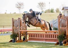 a person jumping a horse over an obstacle