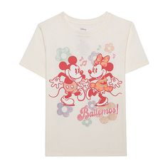 Features: Screen PrintedCharacter: Minnie Mouse, Mickey MouseClosure Type: Pullover HeadFit: Regular FitNeckline: Crew NeckSleeve Length: Short SleeveFiber Content: 50% Cotton, 50% PolyesterFabric Description: JerseyCare: Tumble Dry, Machine WashCountry of Origin: Imported Spring Minnie Mouse Cotton T-shirt, Spring Cotton T-shirt With Minnie Mouse, Minnie Mouse Short Sleeve T-shirt For Spring, Playful Minnie Mouse Cotton T-shirt, Playful Cotton T-shirt With Minnie Mouse, Short Sleeve Minnie Mouse T-shirt For Spring, Minnie Mouse Disneyland, Minnie Mouse Shirts, Screen Printed Tshirts