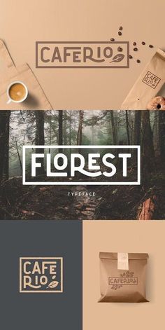 the logo for coffee company florest is shown in three different colors and shapes