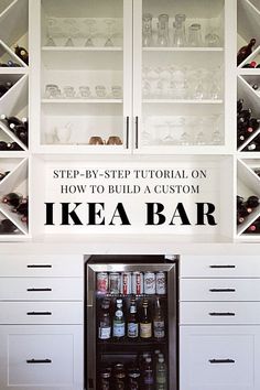 Step-By-Step Tutorial On How To Build A Custom Ikea Bar Ikea Kitchen Planner, Basement Decoration, Ikea Bar, Ikea Built In, Home Bar Cabinet, Basement Bar Designs, Diy Home Bar, Kitchen Planner