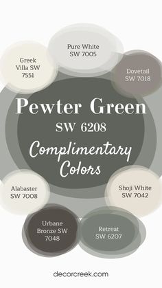 the color scheme for pewter green is shown in black, white, and gray