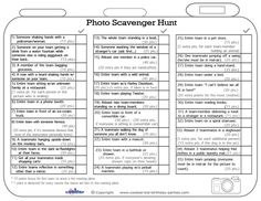 a printable photo scavenger hunt with instructions for the camera and its contents