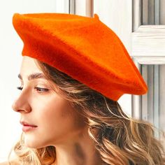 French Couture Beret Hat Orange Size : 10" Diameter Material : 100% Acrylic Nwt Classic Spring Beret, Trendy Brimmed Beret For Fall, Trendy Fall Beret Cap, Trendy Fall Beret, Classic Short Brim Beret For Fall, Fitted Cap Beret For Fall, Fitted Fall Beret Cap, Trendy One Size Fits Most Beret For Fall, Classic Beret For Fall, One Size