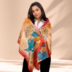 A handmade silk scarf in red and beige colors, that is made from 100% pure silk in the village of silk in Europe, is named Soufli. The weave of the scarf comes with 12mm thickness. It is finished by hand by experienced workers in our region with dimensions of 50x180 and weight of 45gr. It is a product made from thread that is produced by the silkworm, which feeds only on berry leaves, and its care belongs in natural products, not artificial. Thereafter, it is washed by hand with liquid soap, it dries in a shadowy place and it is ironed damp with a hot iron. It can be worn around the neck, giving a colored tone in each outfit. Because of the pure silk, it is friendly on skin, while keeping you warm in the winter and cooling you down in the summer. It stands out because it brings out colours Artistic Silk Shawl For Gift, Long Silk Scarf, Red And Beige, Beige Silk, Pure Silk Scarf, Hot Iron, Scarf Gift, Liquid Soap, Natural Products