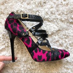 Pony Hair And Lizard Skin Jimmy Choo. Limited Edition. Excellent Condition. Box And Dust Cover Included. Pink Jimmy Choo Purse, Hot Pink Leopard Print, Hot Pink Leopard, Lizard Skin, Leopard Print Heels, Pink Leopard Print, Pony Hair, Jimmy Choo Shoes, Pink Leopard