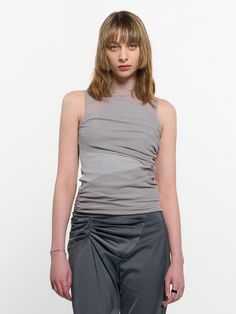 Unique apparels with trendy details will easily make you stylish - Sleeveless top with mesh layering and in-and-out detail.- Side shirring detail.- Slim fit.- High neckline. Mesh Layering, Cami Tanks, High Neckline, Sleeveless Top, Layering, Slim Fit, Mesh, Top Outfits, Tank Tops