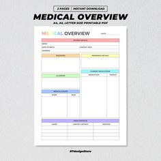 the medical overview sheet is shown in this image