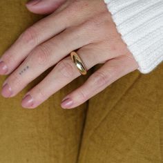 Soft and luxurious, the Luna Bombe Ring is a bold piece made for everyday wear. This beautiful ring is hollow inside, allowing for a comfortable, lightweight feel. Polished 18k Yellow Gold 6mm max width tapering down to 2.5mm band 3mm height at the top Size 6.5 Handmade in Toronto, Canada Designed by Anne Sportun Bombe rings, or 'Bombé' (pronounced Bombay) rings have an appealing rounded dome shape. The name was inspired by the 19th-century French dessert: "Bombé glacée" due to it's half domed s French Dessert, Love At First Sight, Beautiful Ring, Toronto Canada, Beautiful Rings, Toronto, Everyday Wear, Yellow Gold, Size 6