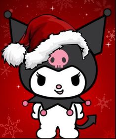 a cartoon cat wearing a santa hat on top of a red background