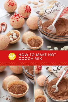 how to make hot cocoa mix in small bowls with spoons and peppermints