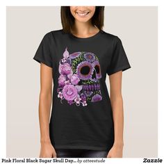 Black Sugar Skull, Fun Christmas Gifts, Sugar Skull Artwork, Cute Tshirt Designs, Souls Day, Gift Ideas For Girlfriend, Skull Day Of The Dead, Sugar Skull Design, Black Sugar