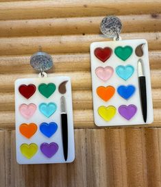 Super cute ace of hearts earrings, these will include a rubber back with every purchase. Feel free to message me, or leave a note on any order with any questions or concerns :) Paint Pallete, Earrings Y2k, Hearts Earrings, Alt Clothing, Ace Of Hearts, Heart Painting, Quirky Gifts