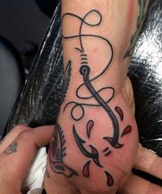 a person's hand with a tattoo on it and an arrow in the middle