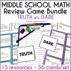 the middle school math review game bundle with truth or dare cards and games to practice reading