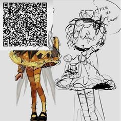 a drawing of a girl and a qr code