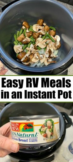 an easy rv meal in an instant pot is ready to be eaten and put into the oven