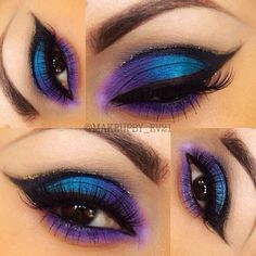 Simply beautiful... Galaxy Eyeshadow Looks, Peacock Eye Makeup, Galaxy Eyeshadow, Colorful Galaxy, Purple Eye Makeup, Dramatic Eye Makeup, Cut Crease Makeup, Beautiful Eye Makeup, Eye Makeup Designs