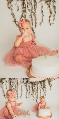 Baby's First Birthday Photography Photoshoot Inspo. Girly, pink, cute, simple, and easy to create this setup. Cake smash photography Simple Pink Cake, Pink Cake Smash, First Birthday Photography, First Birthday Cake Smash, Baby's First Birthday, Cake Smash Photography, First Birthday Cake, Birthday Photography, Cake Smash Photos