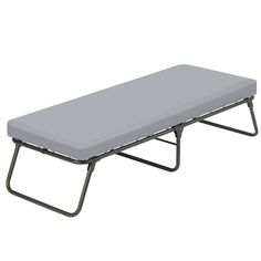 a gray folding bed frame on white background