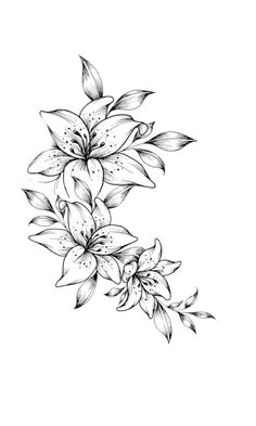 a black and white drawing of flowers