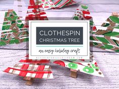 clothespin christmas trees are on display with the words, clothespin christmas tree an easy holiday craft