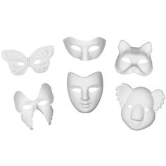 white masks with different shapes and colors