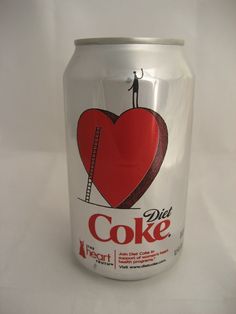 a can of diet coke with a red heart on the front and ladder to the top