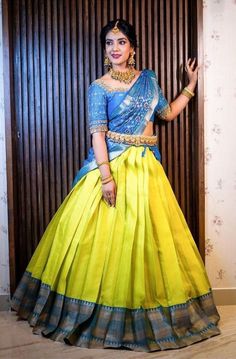 South Indian Lehenga Half Saree, Lehenga Half Saree, Langa Voni, Half Saree Lehenga, Saree Lehenga, Designer Bridal Lehenga, Kids Lehenga