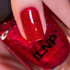 Shimmer Red Nails, Red Glitter Nail Polish, Pink Holographic Nails, Best Nail Polish Brands, Ilnp Nail Polish, Red Holographic, Neutral Nail Polish, Beautiful Nail Polish, Shimmer Nail Polish