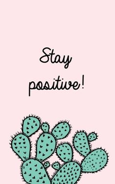 a pink card with a green cactus and the words stay positive