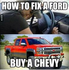 two pictures one is red and the other has black text that says, how to fix a ford buy a chevy