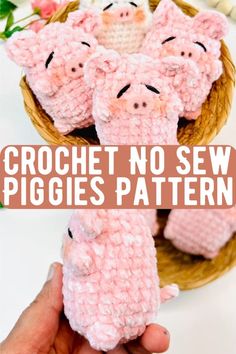 crochet no sew piggies pattern with text overlay