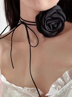 Flower Shape Lace-Up Dainty Necklace Necklaces Accessories BLACK-One_size Fabric Flower Necklace, Flower Choker Necklace, Long Flowers, Black Choker Necklace, Flower Choker, Neck Accessories, Multi Layer Necklace, Rose Pendant, Satin Flowers