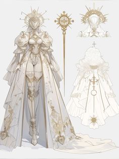 an artistic rendering of a white dress with gold accents