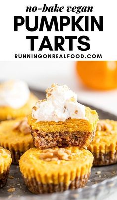 no - bake vegan pumpkin tarts with whipped cream on top