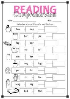 reading worksheet with words and pictures to help students understand the word in their own language