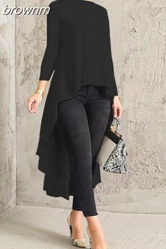 Asymmetrical Neckline, Girls Blouse, Loose Outfit, Casual Top, Sewing Ideas, Quarter Sleeve, Look Fashion, Long Tops, Classy Outfits