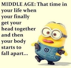 a minion with the words middle age that time in your life when you're finally