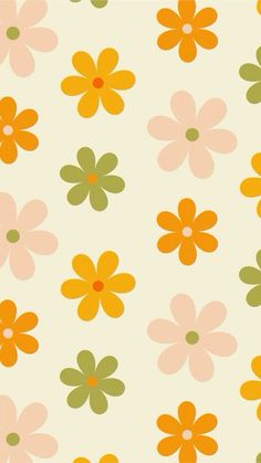 an orange and green flower pattern on a white background