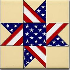 an american flag quilt block with stars and stripes in the center, as if it were made out of fabric